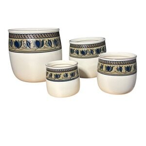 Mikasa Intaglio Arabella CAC01 Set of 4 Ivory Ceramic Canister Planter Pots